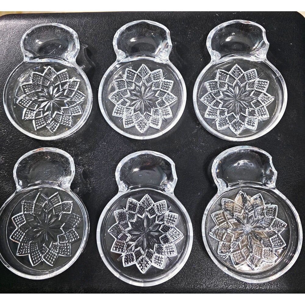Vintage Fostoria Mademoiselle "Sip N Smoke" Coaster Ash Tray Spoon Rest Set 6